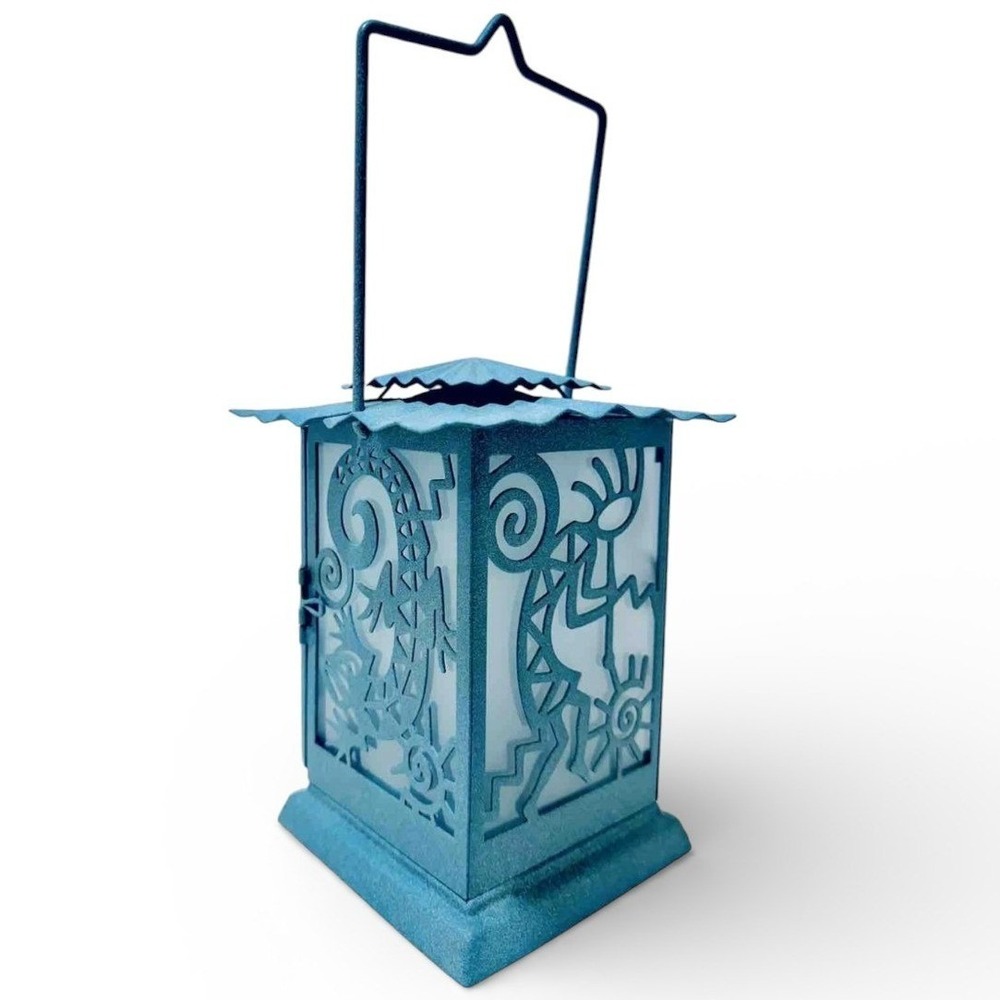 PartyLite Kokopelli Gecko Teal‎ Metal Lantern Southwestern Candle Holder Vintage